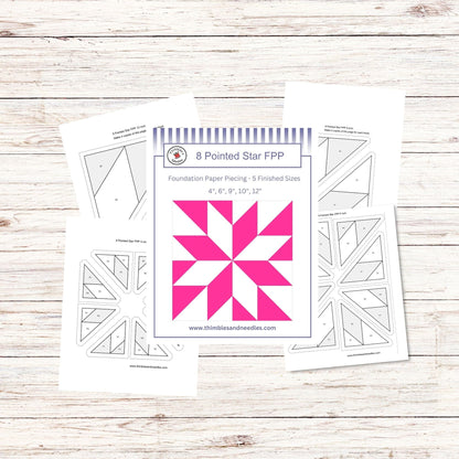 8 Pointed Star LeMoyne Liberty Star FPP Foundation Paper Piecing quilt block pattern Digital Download
