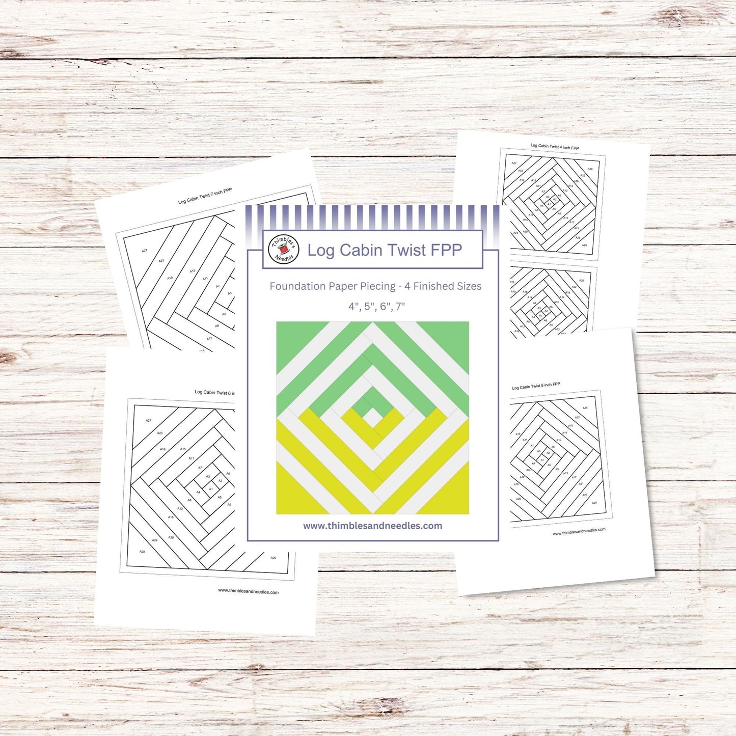 Log Cabin Twist FPP Foundation Paper Piecing quilt block pattern Digital Download