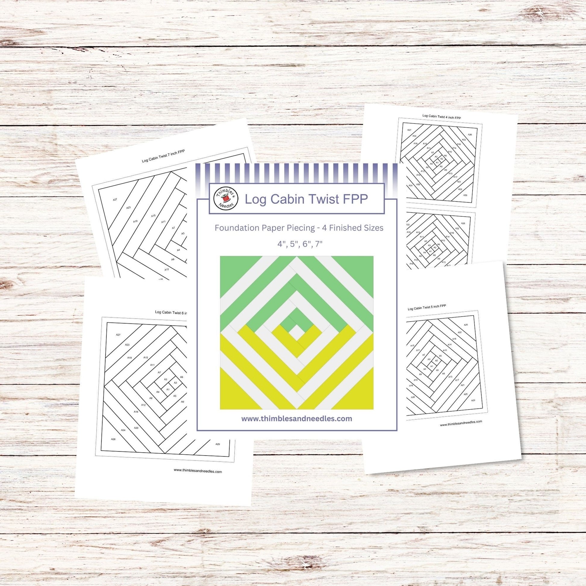 Log Cabin Twist FPP Foundation Paper Piecing quilt block pattern Digital Download