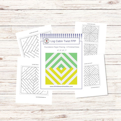Log Cabin Twist FPP Foundation Paper Piecing quilt block pattern Digital Download