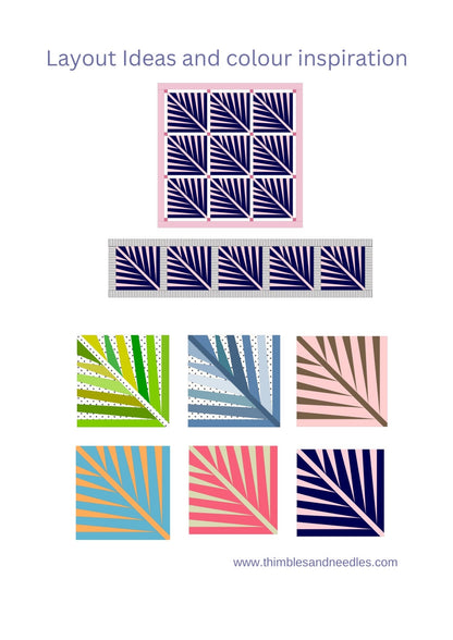 Palm Leaf FPP Foundation Paper Piecing quilt block pattern Digital Download