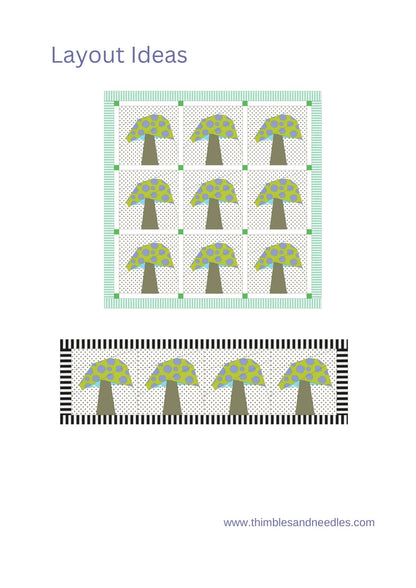 Mushroom FPP Foundation Paper Piecing quilt block pattern Digital Download