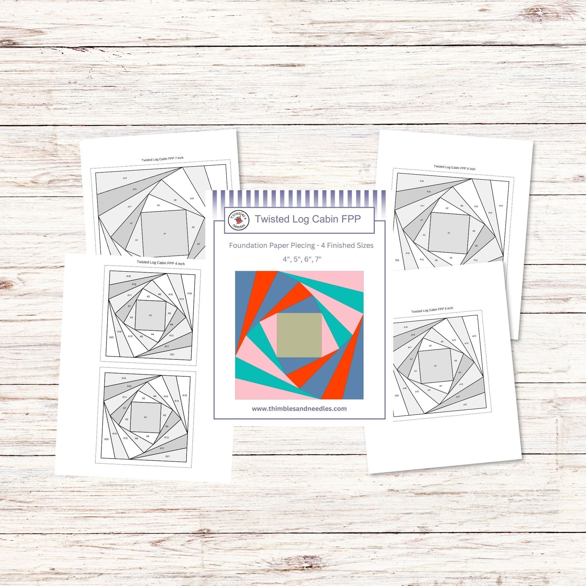 Twisted Log Cabin FPP Foundation Paper Piecing quilt block pattern Digital Download
