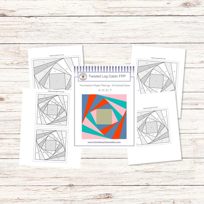 Twisted Log Cabin FPP Foundation Paper Piecing quilt block pattern Digital Download