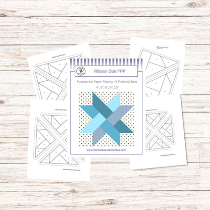 Ribbon Star FPP Foundation Paper Piecing quilt block pattern Digital Download