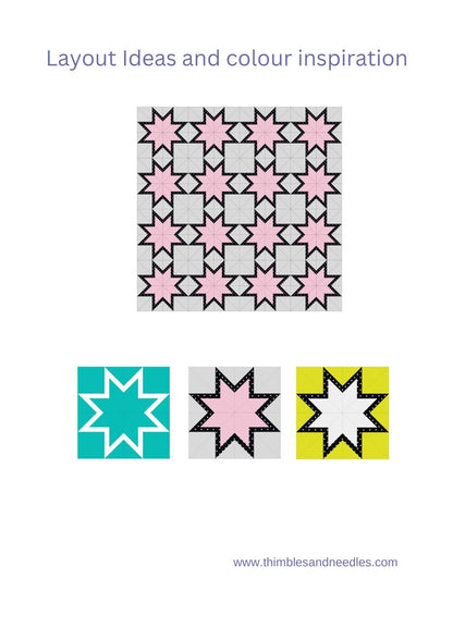 Supernova Sparkle Star FPP Foundation Paper Piecing quilt block pattern Digital Download