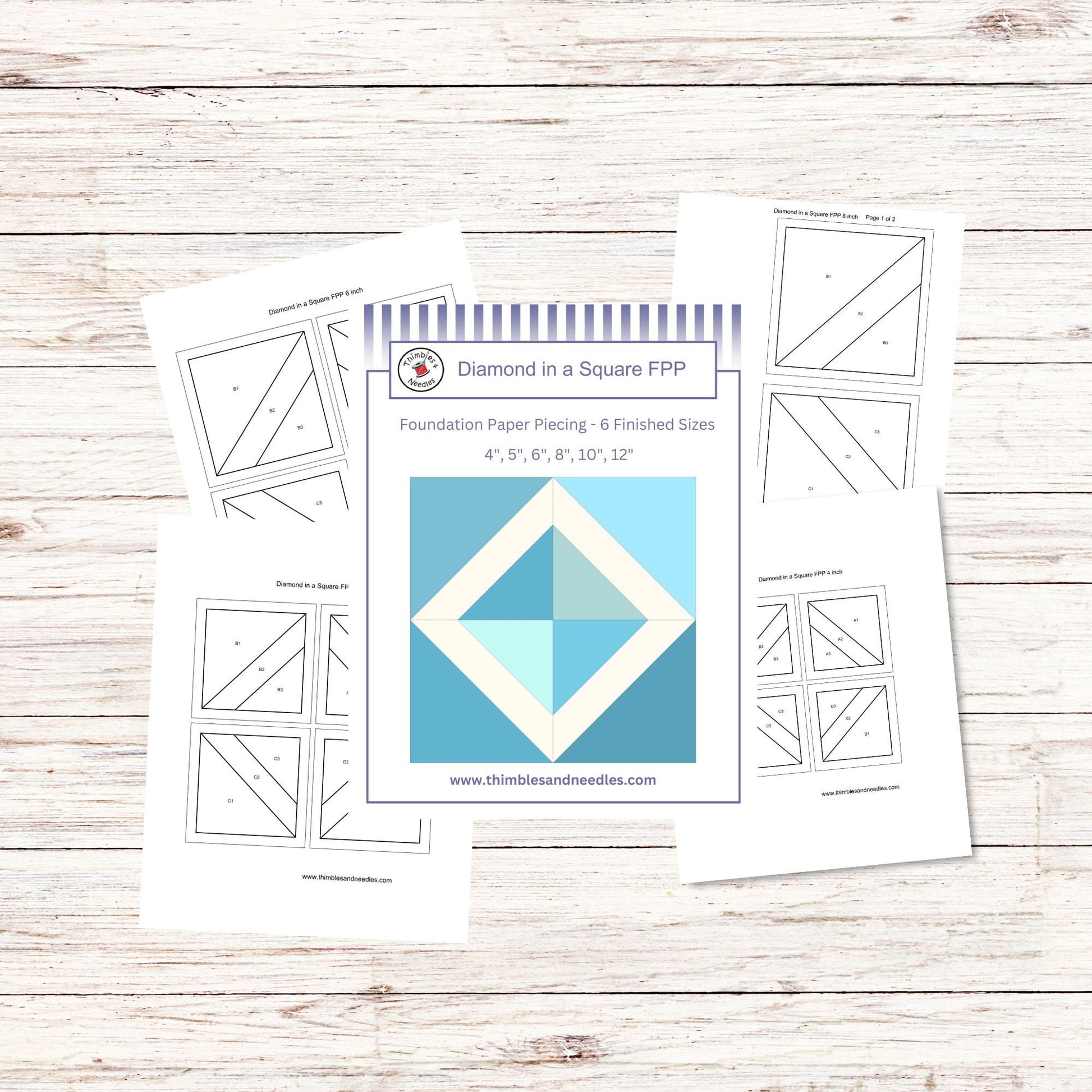 Diamond in a Square FPP Foundation Paper Piecing quilt block pattern Digital Download