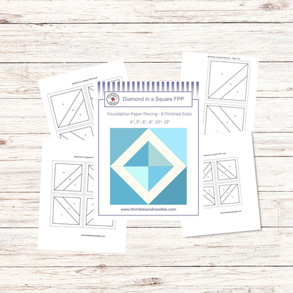 Diamond in a Square FPP Foundation Paper Piecing quilt block pattern Digital Download