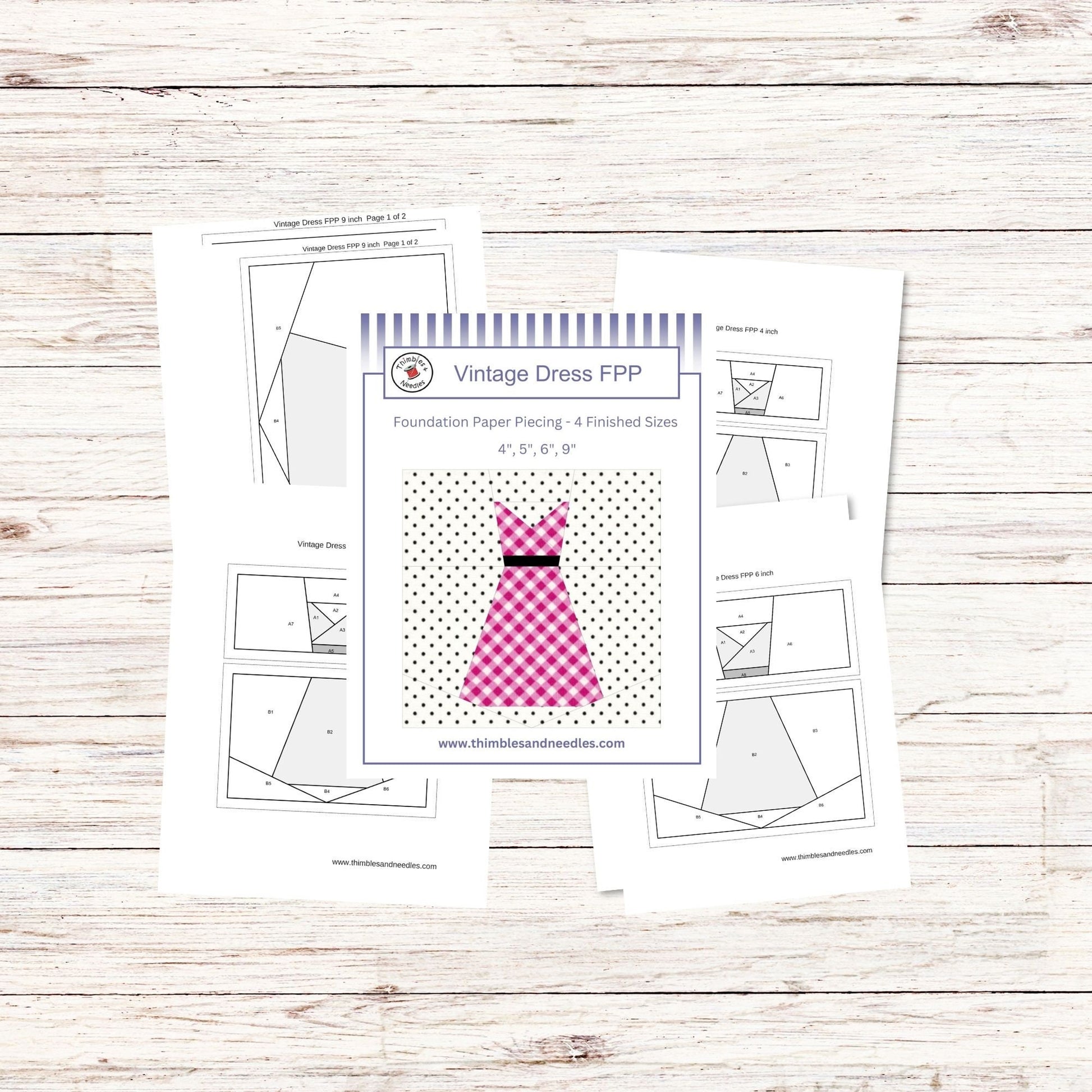 Vintage Dress FPP Foundation Paper Piecing quilt block pattern Digital Download