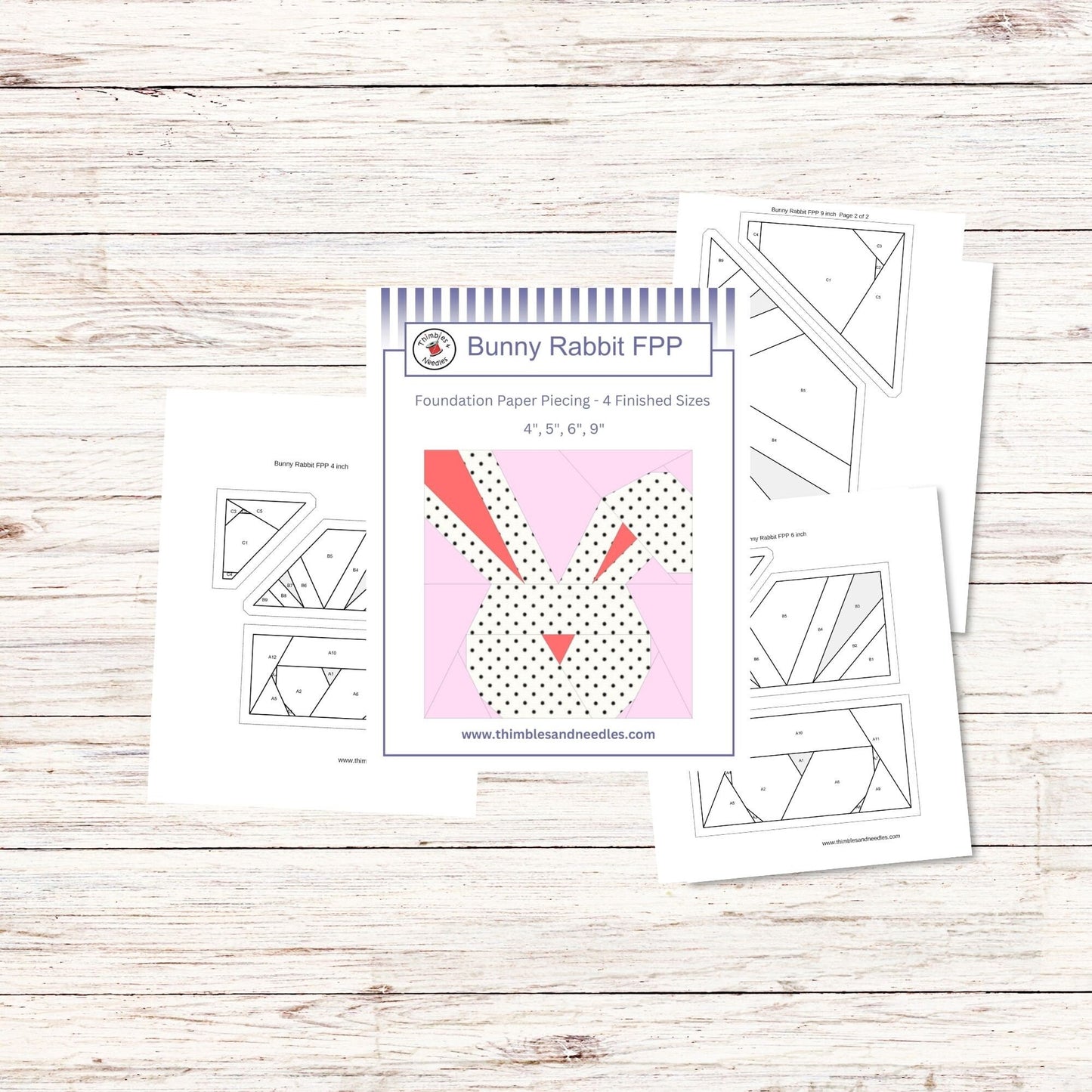Bunny Rabbit Easter FPP Foundation Paper Piecing quilt block pattern Digital Download