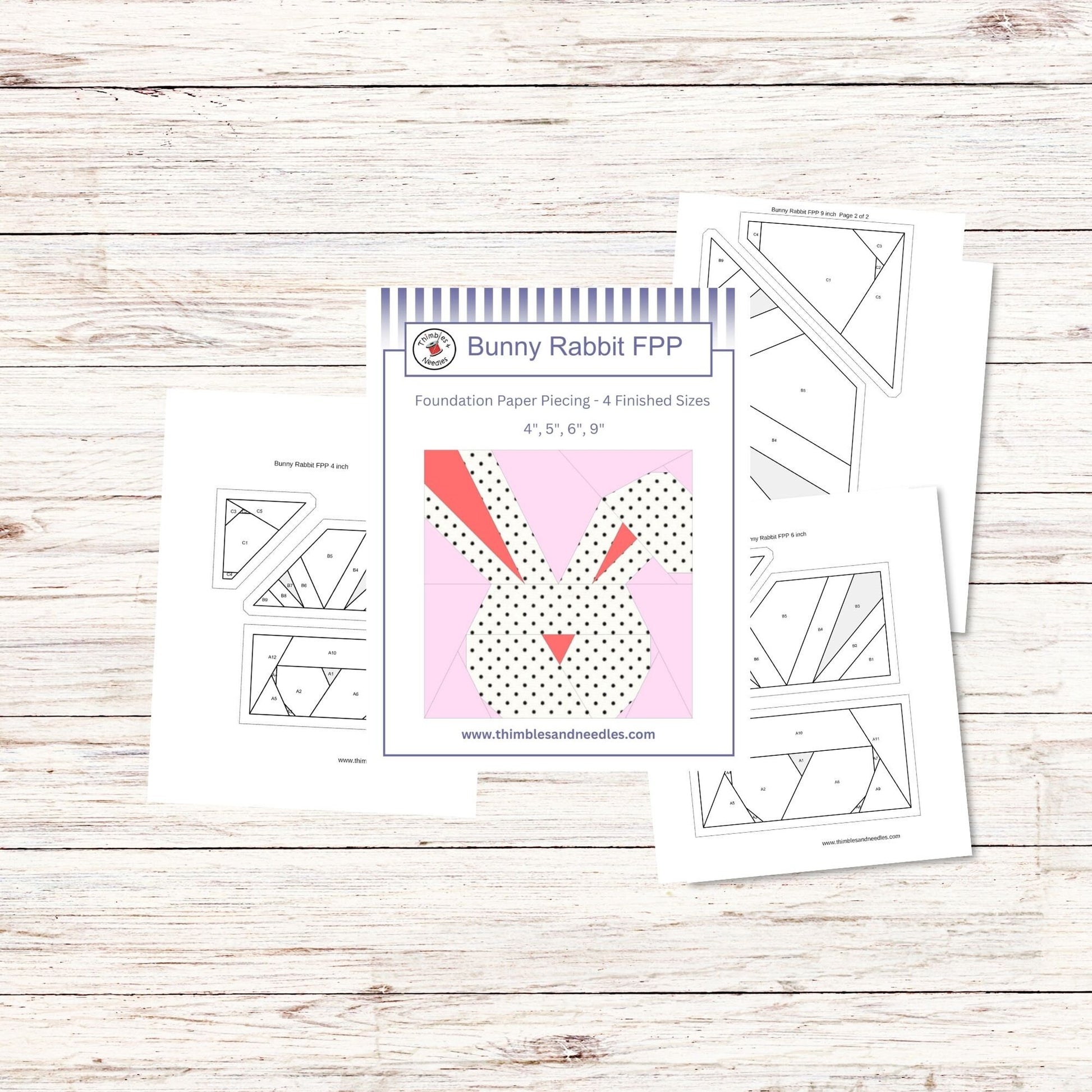Bunny Rabbit Easter FPP Foundation Paper Piecing quilt block pattern Digital Download