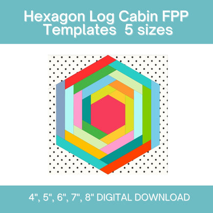 Hexagon Log Cabin FPP Foundation Paper Piecing quilt block pattern Digital Download