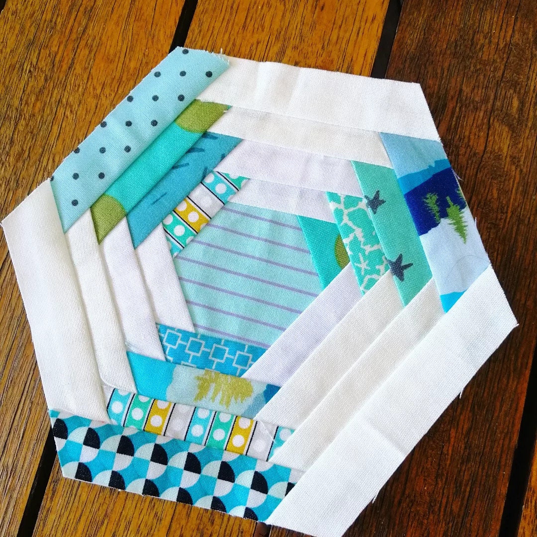 Hexagon Log Cabin FPP Foundation Paper Piecing quilt block pattern Digital Download