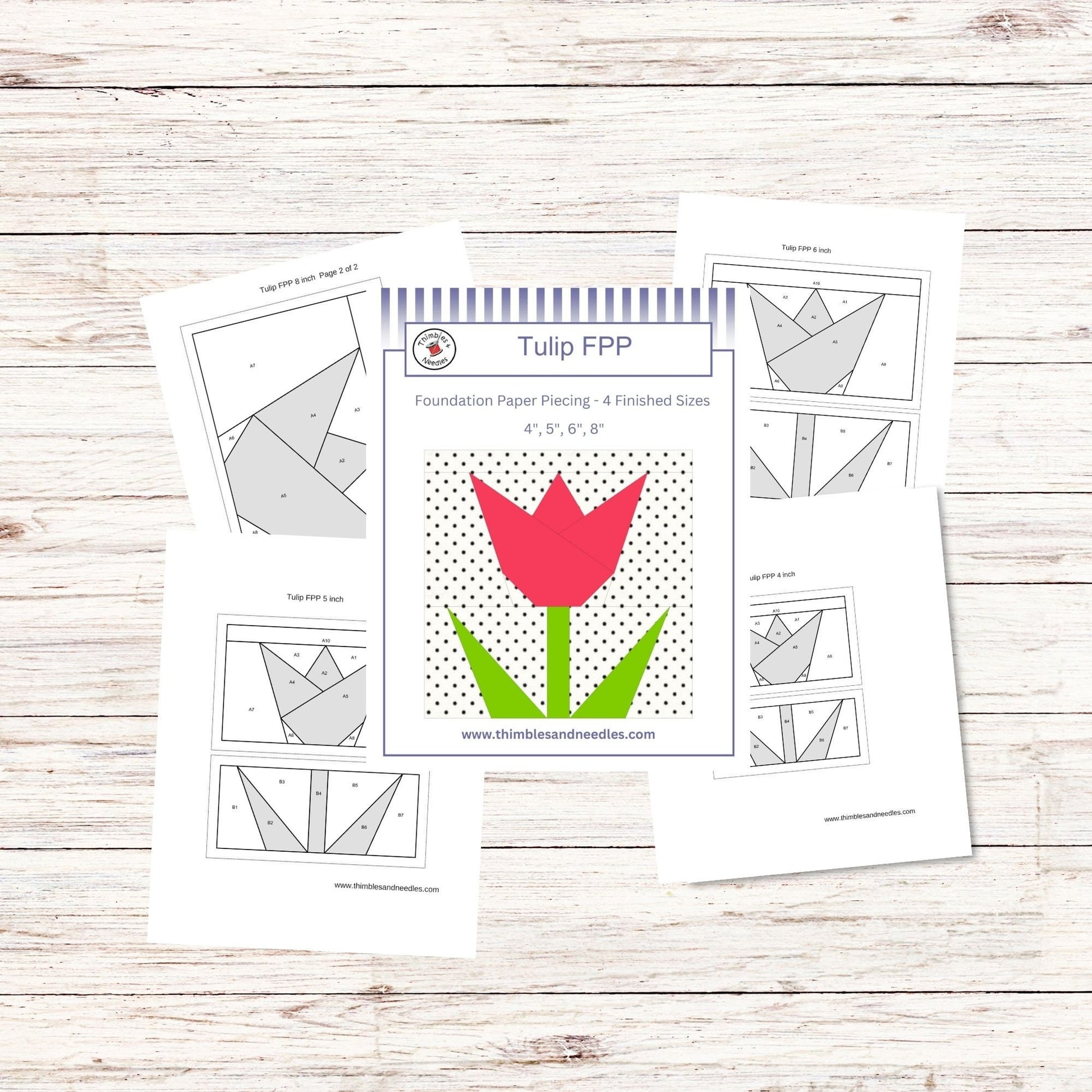 Tulip FPP Foundation Paper Piecing quilt block pattern Digital Download