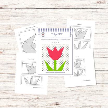 Tulip FPP Foundation Paper Piecing quilt block pattern Digital Download