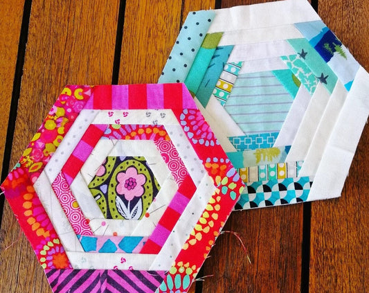 Hexagon Log Cabin FPP Foundation Paper Piecing quilt block pattern Digital Download