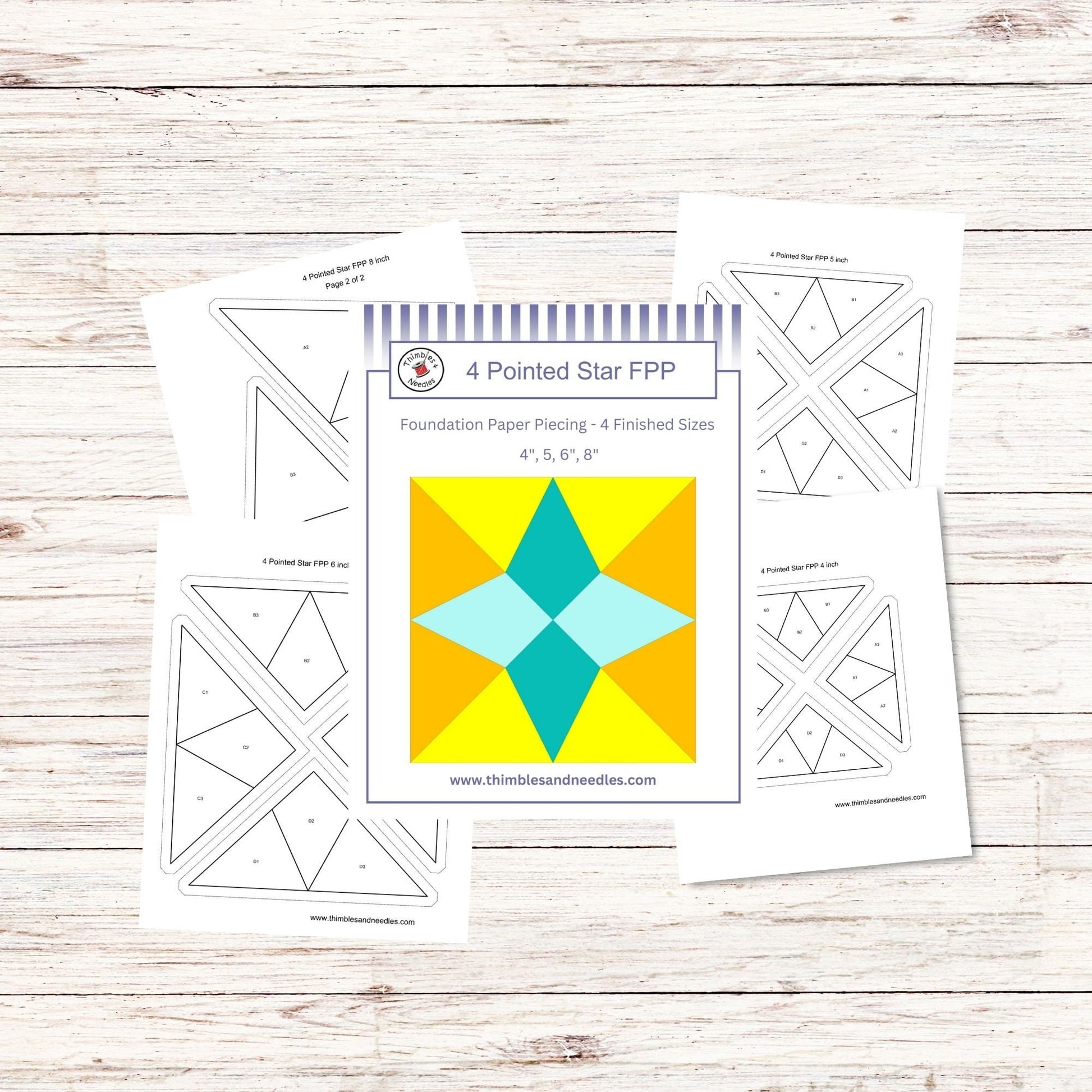 4 Pointed Star FPP Foundation Paper Piecing quilt block pattern Digital Download