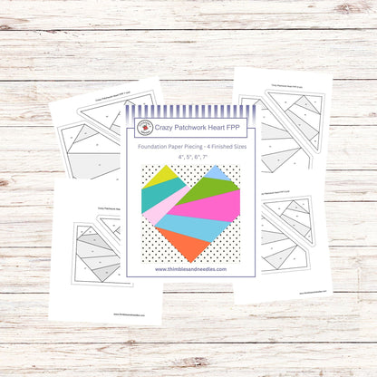 Crazy Patchwork Heart FPP Foundation Paper Piecing quilt block pattern Digital Download