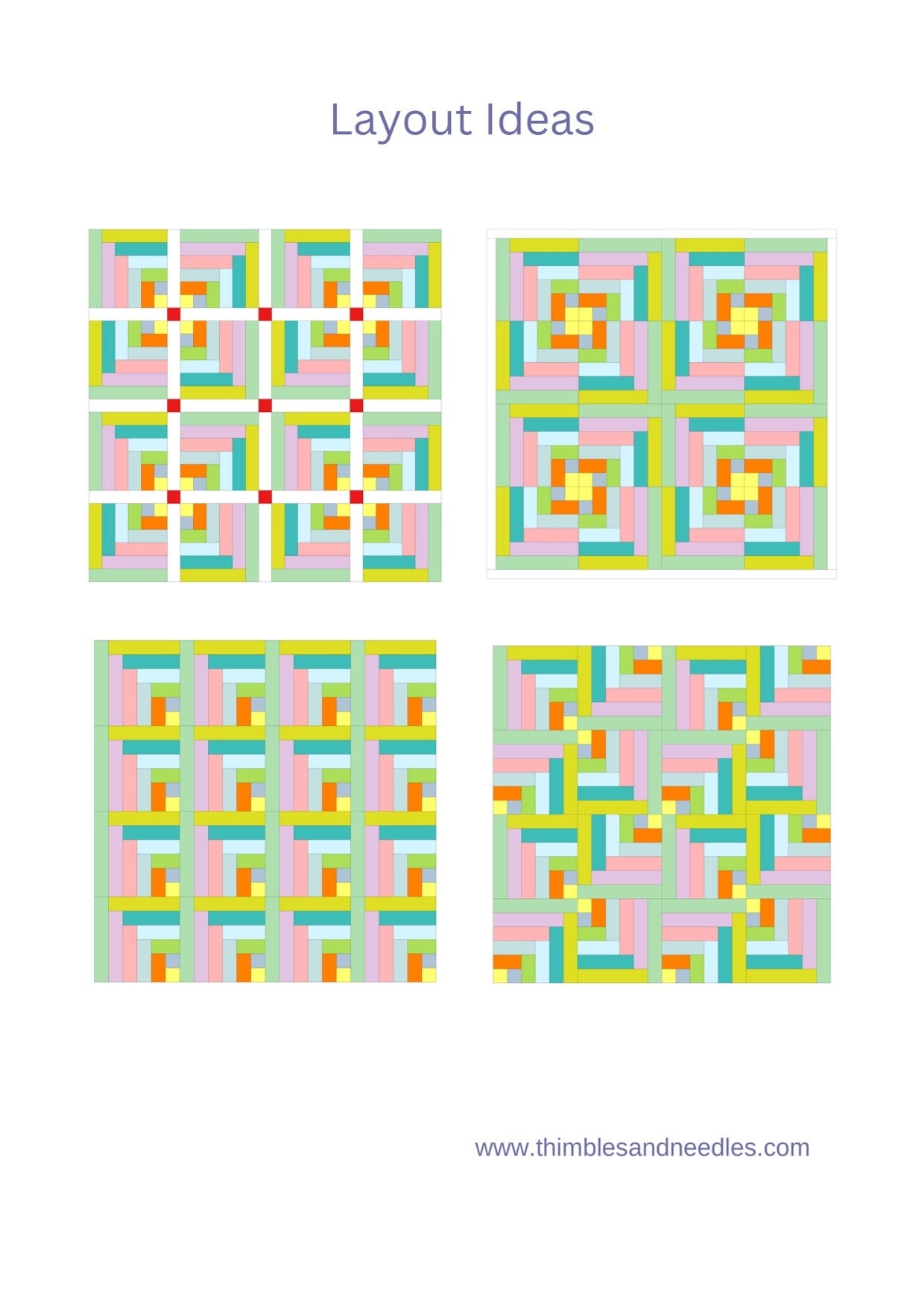 Quarter Log Cabin FPP Foundation Paper Piecing quilt block pattern Digital Download