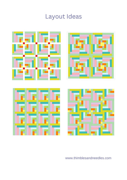 Quarter Log Cabin FPP Foundation Paper Piecing quilt block pattern Digital Download