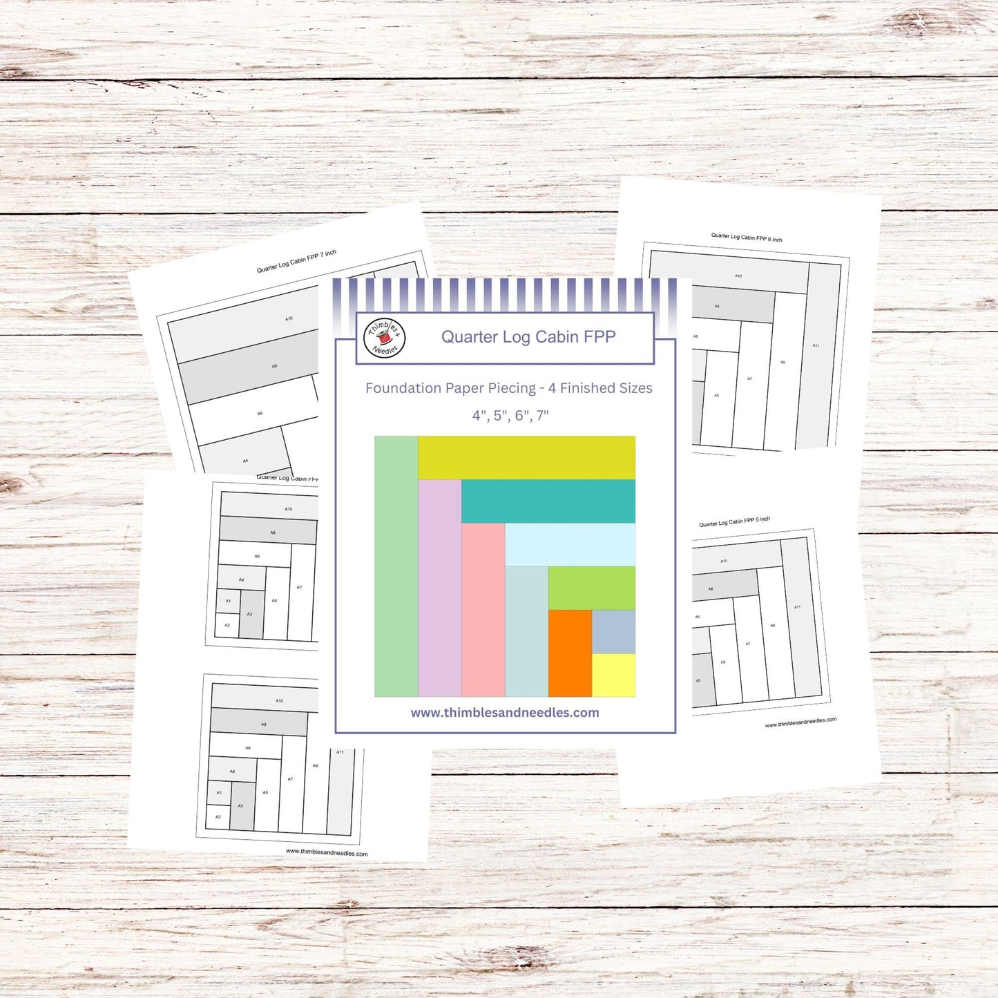 Quarter Log Cabin FPP Foundation Paper Piecing quilt block pattern Digital Download