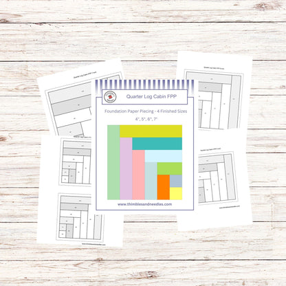 Quarter Log Cabin FPP Foundation Paper Piecing quilt block pattern Digital Download