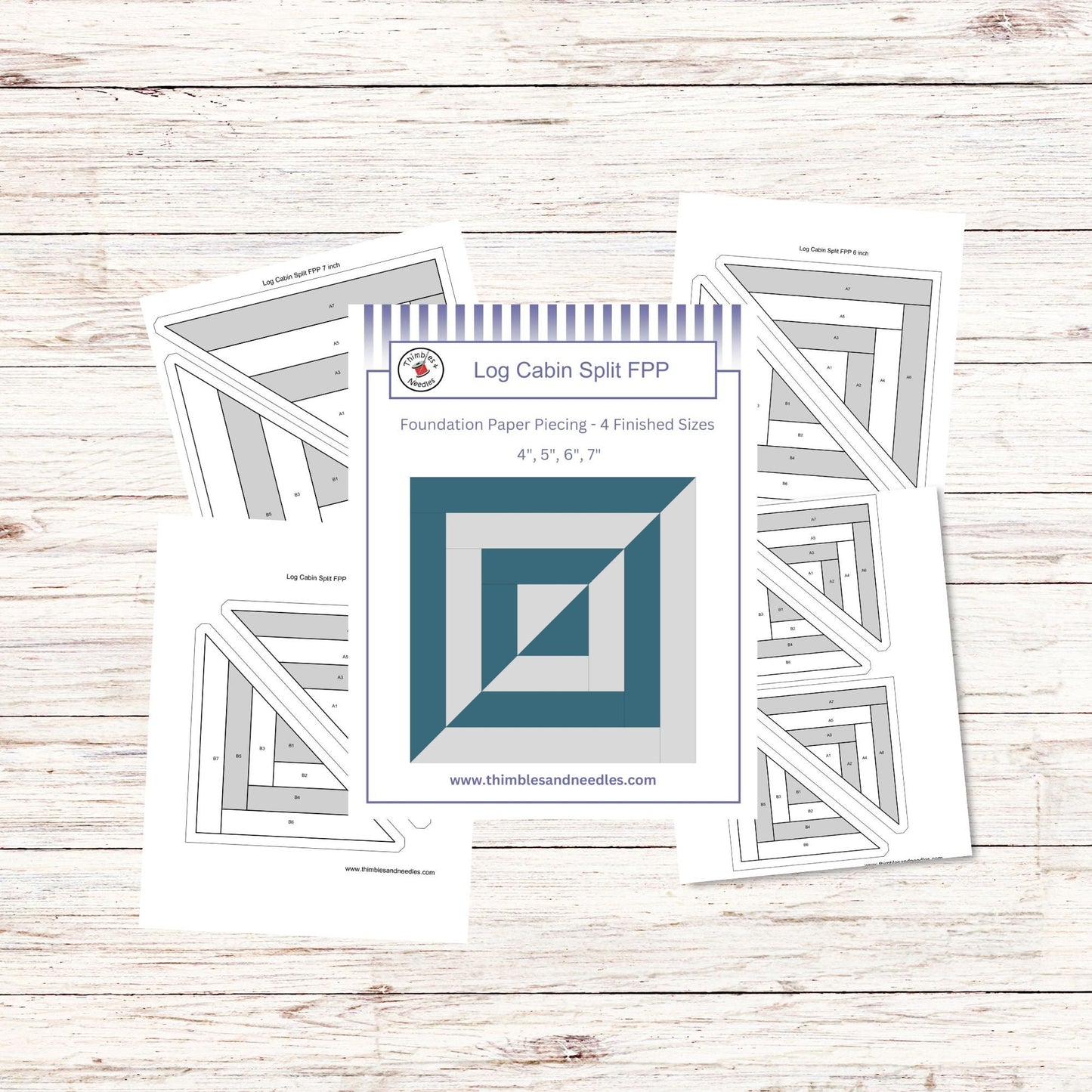 Log Cabin Split FPP Foundation Paper Piecing quilt block pattern Digital Download