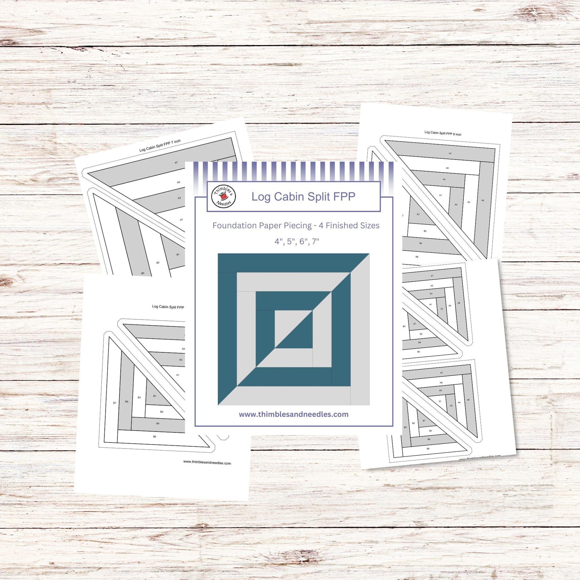 Log Cabin Split FPP Foundation Paper Piecing quilt block pattern Digital Download