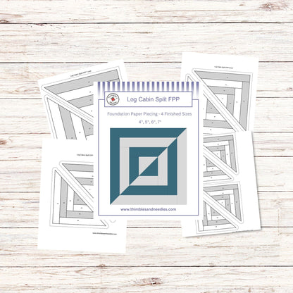 Log Cabin Split FPP Foundation Paper Piecing quilt block pattern Digital Download