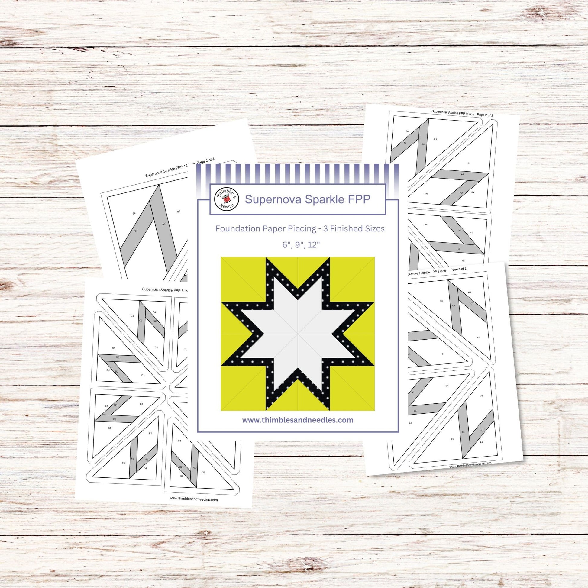 Supernova Sparkle Star FPP Foundation Paper Piecing quilt block pattern Digital Download