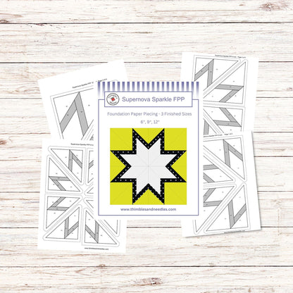 Supernova Sparkle Star FPP Foundation Paper Piecing quilt block pattern Digital Download
