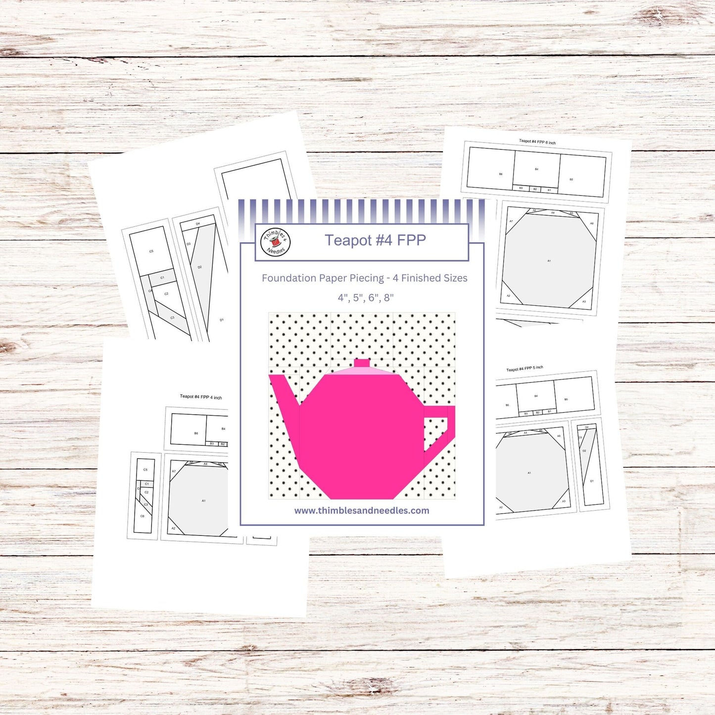 Teapot Block 4 FPP Foundation Paper Piecing quilt block pattern Digital Download