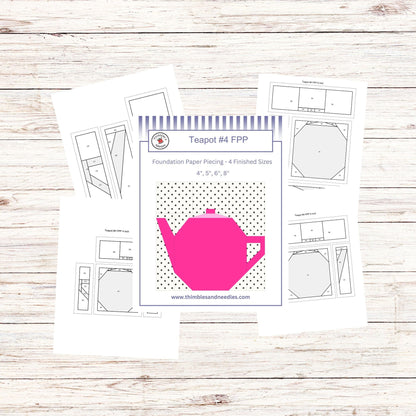 Teapot Block 4 FPP Foundation Paper Piecing quilt block pattern Digital Download