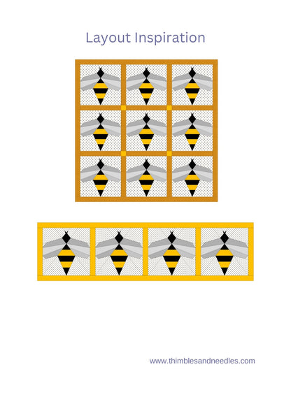Bee FPP Foundation Paper Piecing quilt block pattern Digital Download