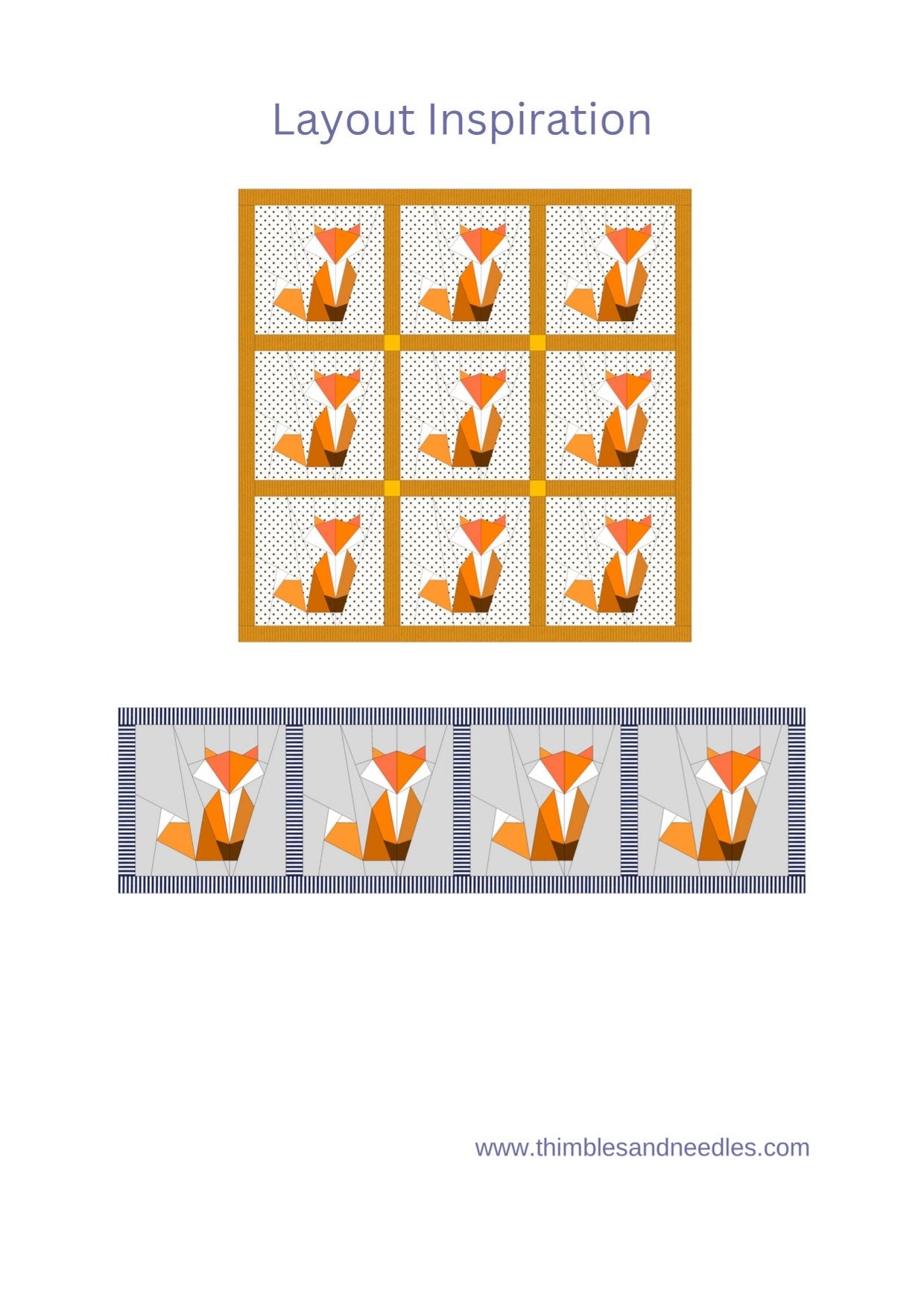 Fox FPP Foundation Paper Piecing quilt block pattern Digital Download