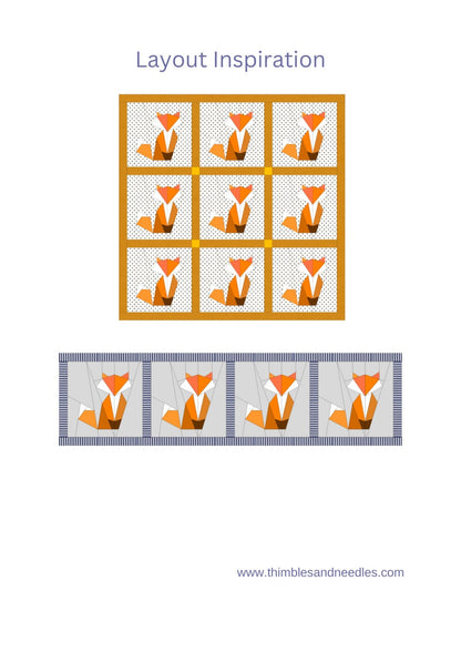 Fox FPP Foundation Paper Piecing quilt block pattern Digital Download