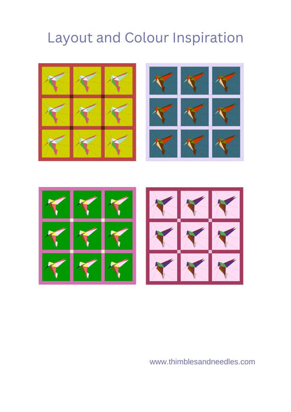 Hummingbird FPP Foundation Paper Piecing quilt block pattern Digital Download
