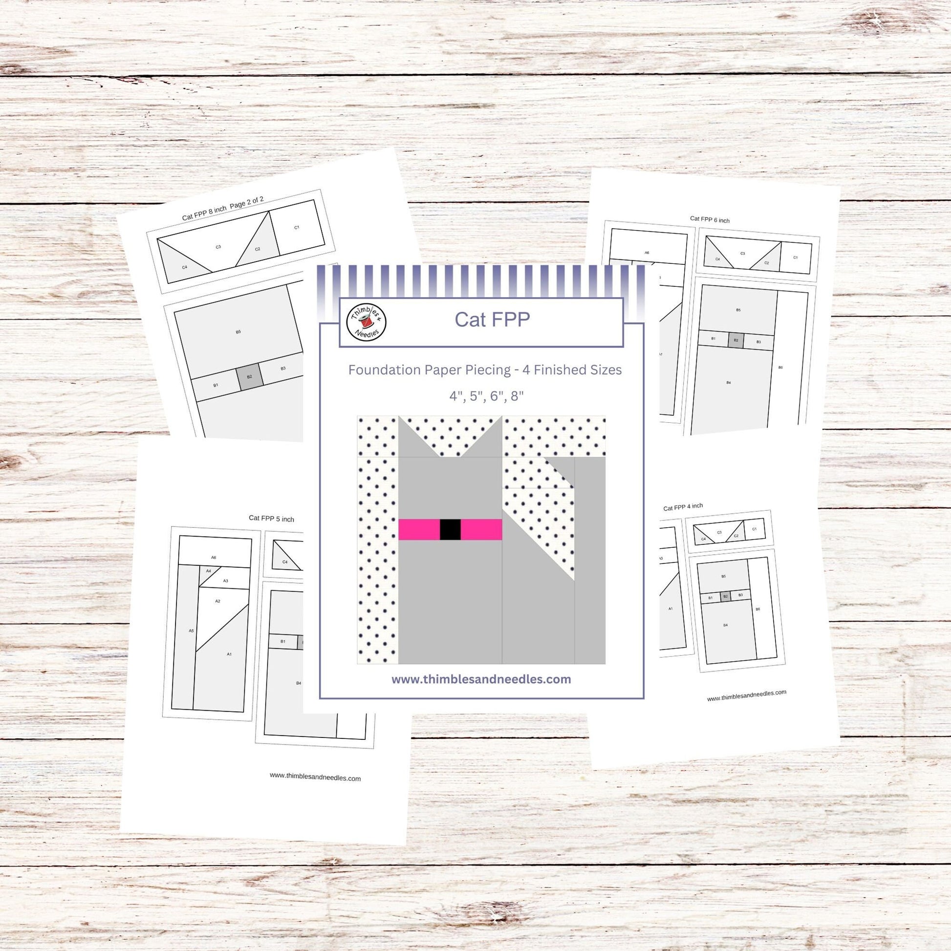 Cat FPP Foundation Paper Piecing quilt block pattern Digital Download