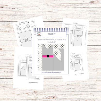 Cat FPP Foundation Paper Piecing quilt block pattern Digital Download
