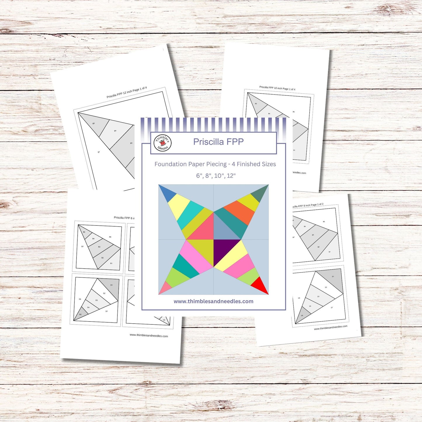 Priscilla FPP Foundation Paper Piecing quilt block pattern Digital Download