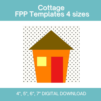 Cottage House FPP Foundation Paper Piecing quilt block pattern Digital Download