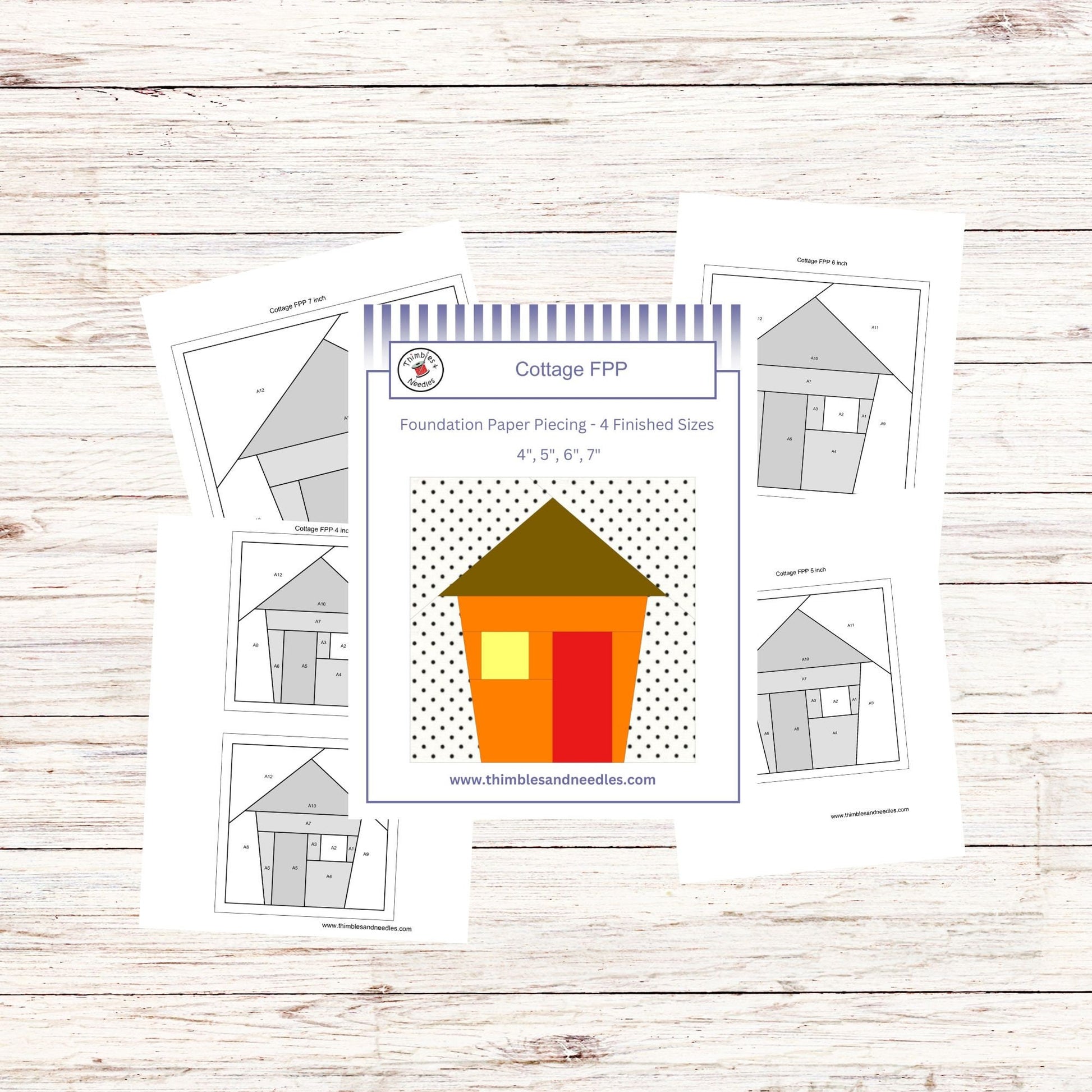 Cottage House FPP Foundation Paper Piecing quilt block pattern Digital Download