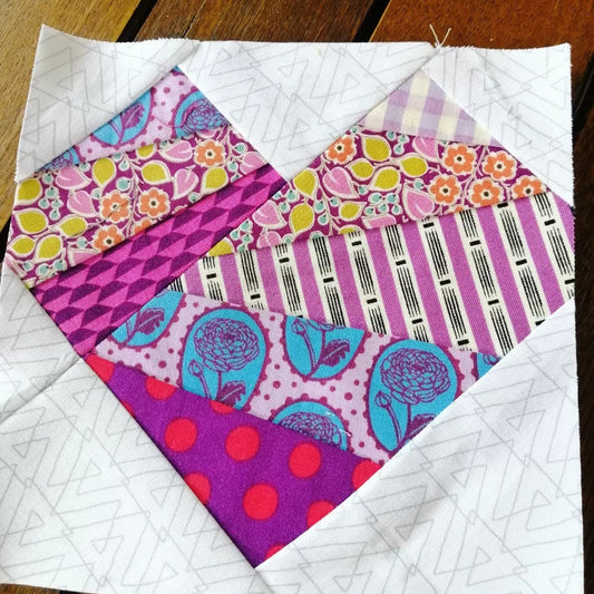 Crazy Patchwork Heart FPP Foundation Paper Piecing quilt block pattern Digital Download