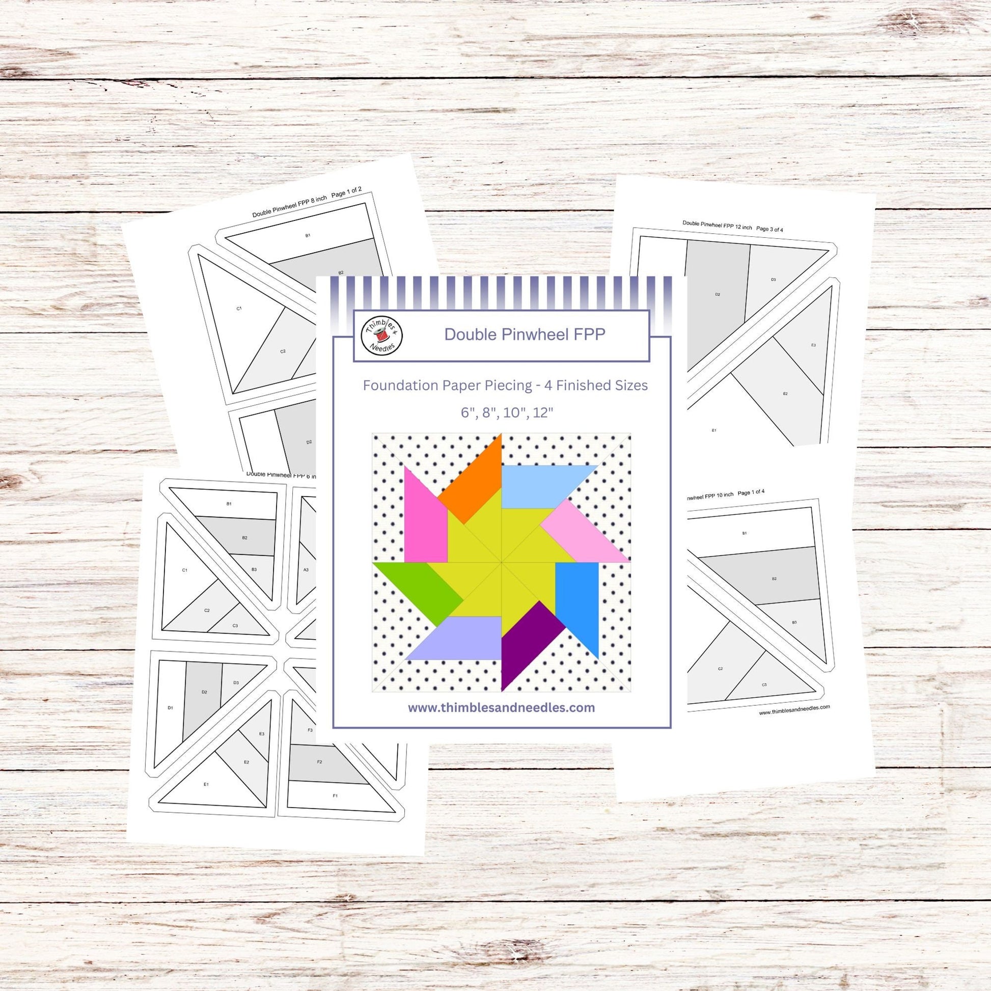 Double Pinwheel FPP Foundation Paper Piecing quilt block pattern Digital Download