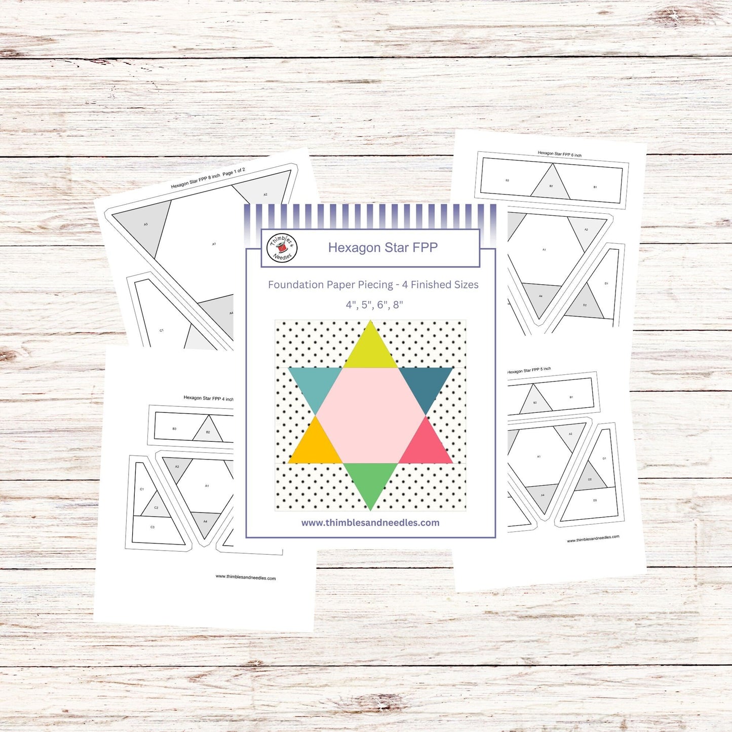 Hexagon Star FPP Foundation Paper Piecing quilt block pattern Digital Download