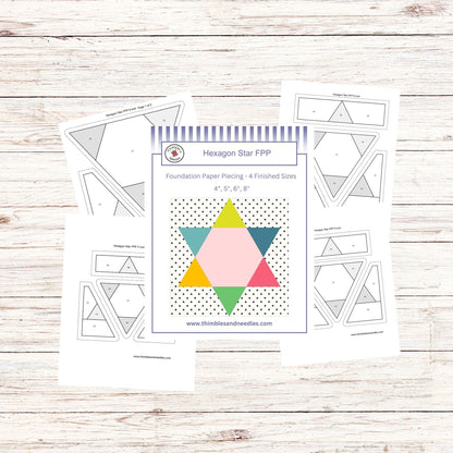 Hexagon Star FPP Foundation Paper Piecing quilt block pattern Digital Download