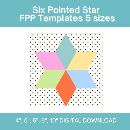 Six Pointed Star FPP Foundation Paper Piecing quilt block pattern Digital Download