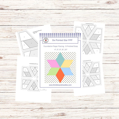 Six Pointed Star FPP Foundation Paper Piecing quilt block pattern Digital Download