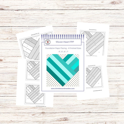 Woven Heart FPP Foundation Paper Piecing quilt block pattern Digital Download
