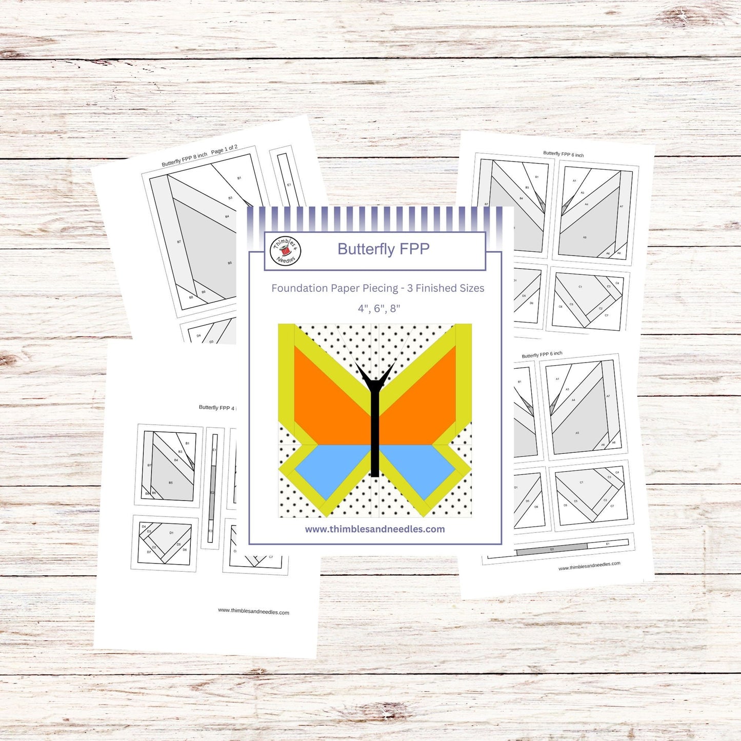 Butterfly FPP Foundation Paper Piecing quilt block pattern Digital Download
